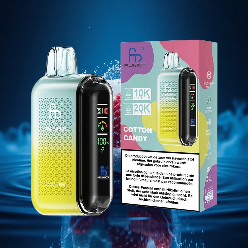 Fumot Tornado 20000 Puffs Algodón de Azúcar Dual Mesh 20ml Pantalla Inteligente