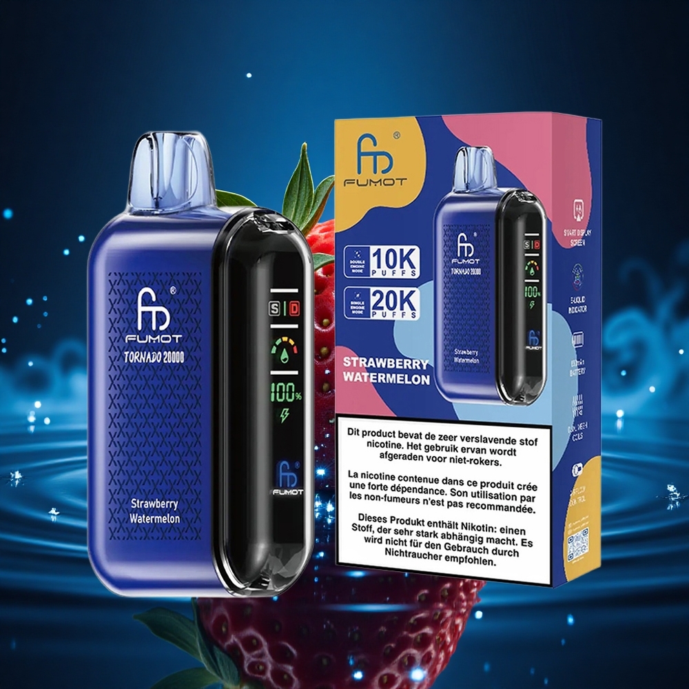 Fumot Tornado 20000 Puffs Fresa Sandía Dual Malla Pantalla Inteligente