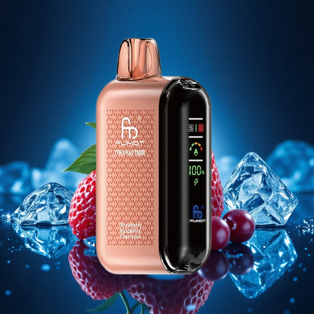 Fumot Tornado 20000 Puffs Helado de Fresa Frambuesa Cereza con Doble Malla y Control de Flujo de Aire