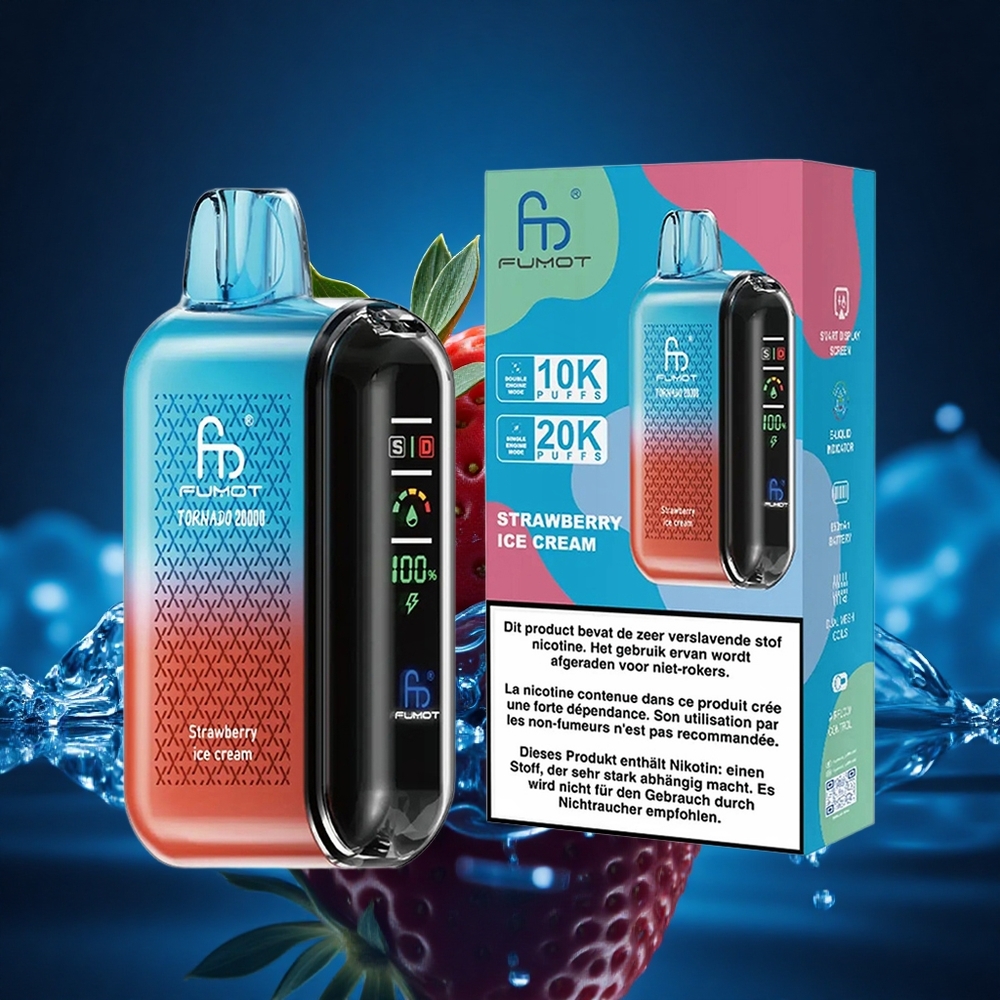 Fumot Tornado 20000 Puffs Helado de Fresa con Doble Malla y Control de Flujo de Aire