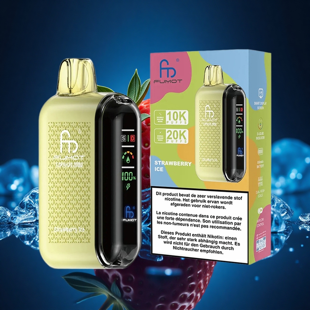 Fumot Tornado 20000 Puffs Helado de Fresa con Doble Malla y Pantalla Inteligente