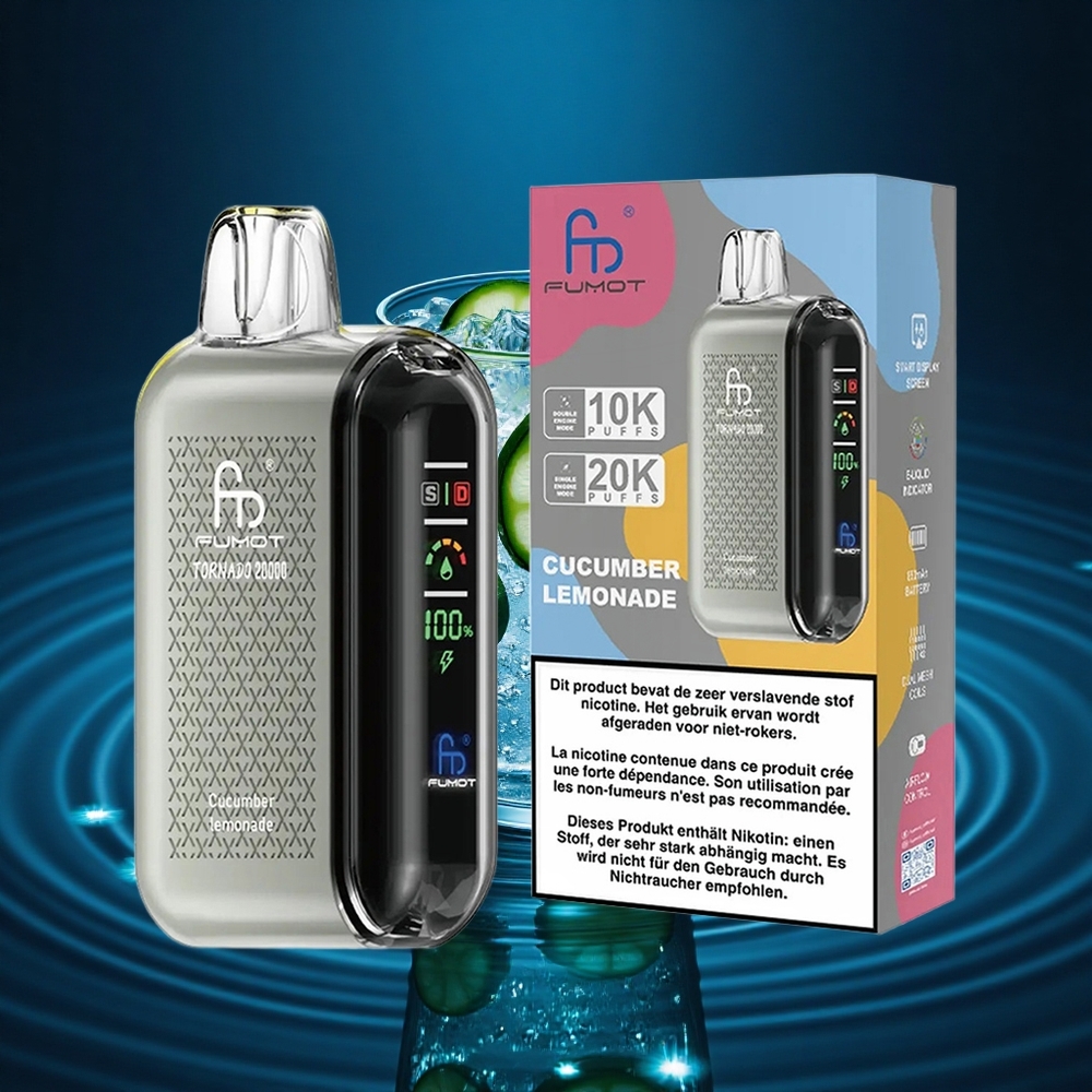 Fumot Tornado 20000 Puffs Limón Pepino Dual Malla Pantalla Inteligente
