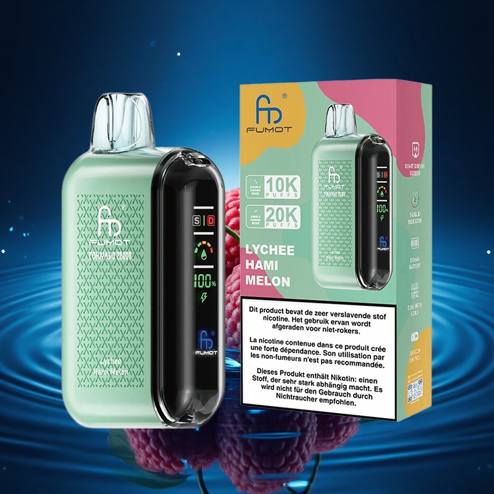 Fumot Tornado 20000 Puffs Melón Hami Lychee con Batería Recargable y Control de Flujo de Aire