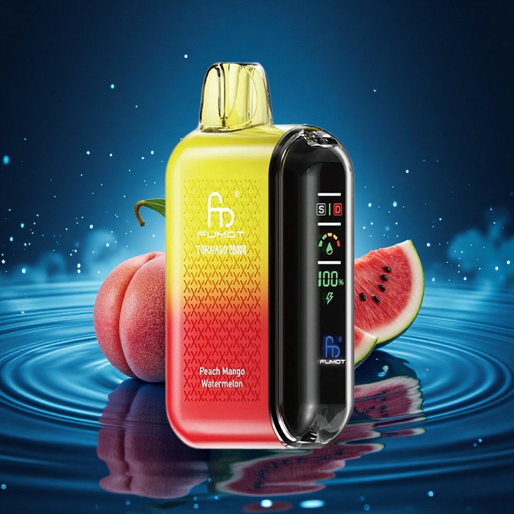 Fumot Tornado 20000 Puffs Melocotón Mango Sandía con Doble Malla y Control de Flujo de Aire