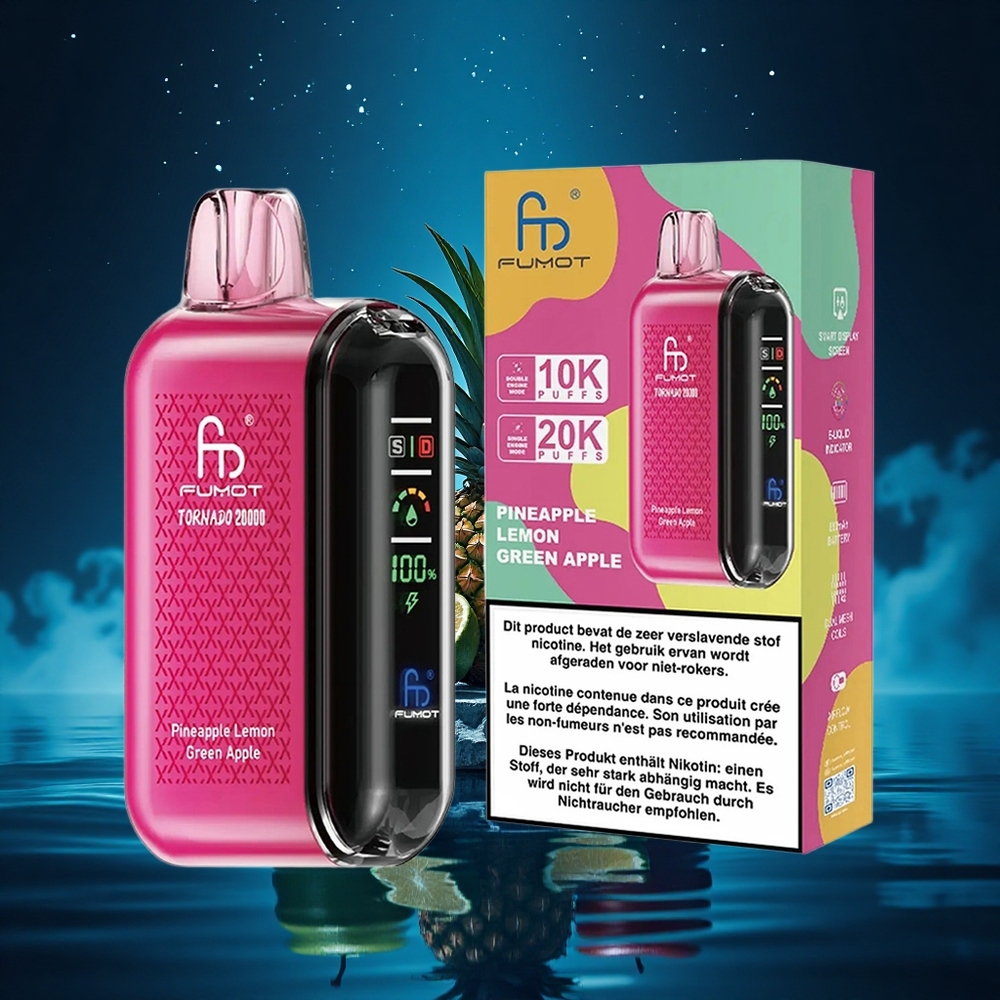 Fumot Tornado 20000 Puffs Piña Limón Manzana Verde con Batería Recargable y Control de Flujo de Aire