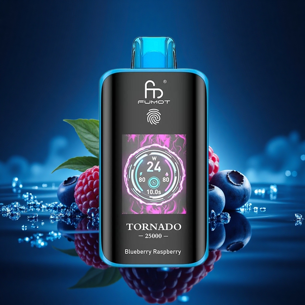 Fumot Tornado 25000 Puffs Arándano Frambuesa Pantalla HD Batería 700mAh Puerto Tipo-C