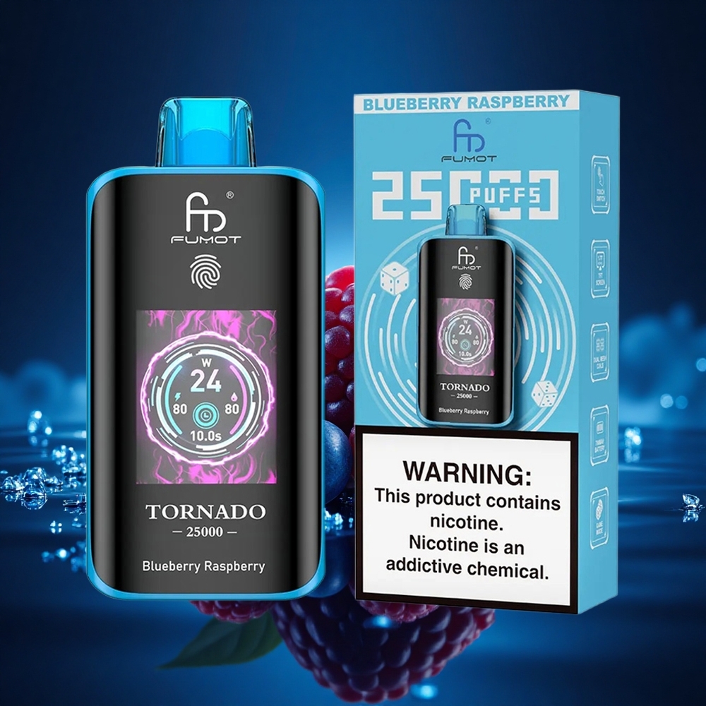 Fumot Tornado 25000 Puffs Arándano Frambuesa Pantalla HD Batería 700mAh Puerto Tipo-C