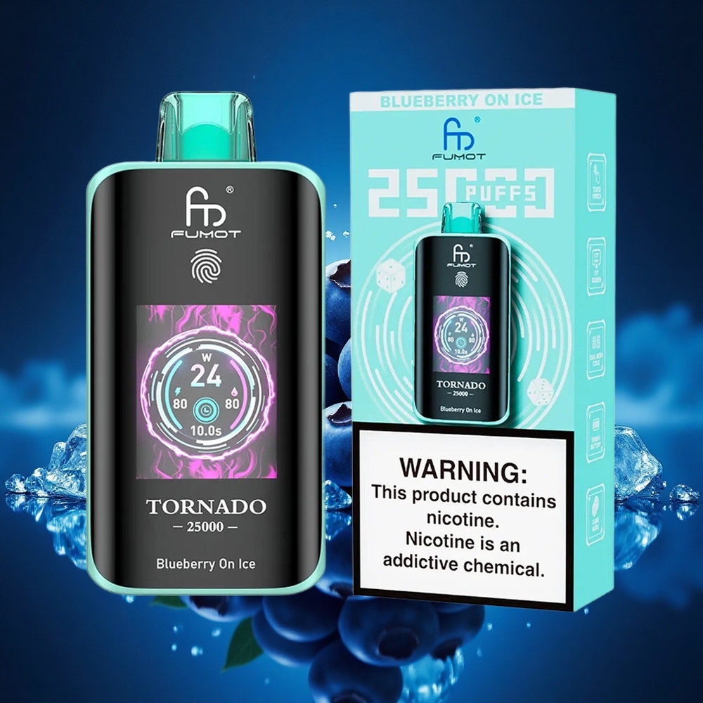 Fumot Tornado 25000 Puffs Arándano en Hielo con Pantalla HD y Batería Recargable