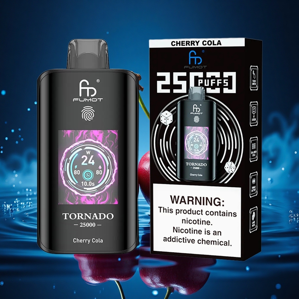 Fumot Tornado 25000 Puffs Cherry Cola HD Pantalla Batería Recargable 700mAh Tipo-C