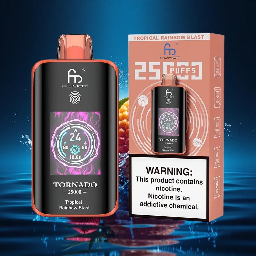 Fumot Tornado 25000 Puffs Explosión Arcoíris Tropical con Pantalla HD y Batería Recargable