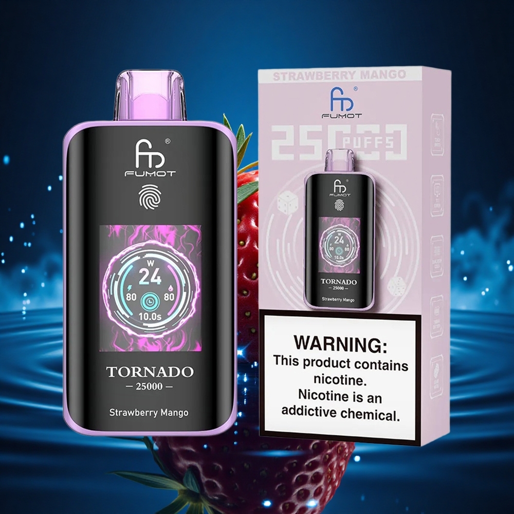 Fumot Tornado 25000 Puffs Fresa Mango HD Pantalla 700mAh Tipo-C