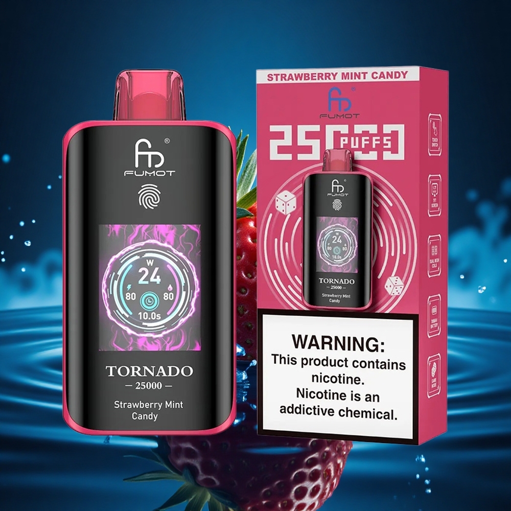 Fumot Tornado 25000 Puffs Fresa Menta Caramelo Pantalla HD Batería 700mAh