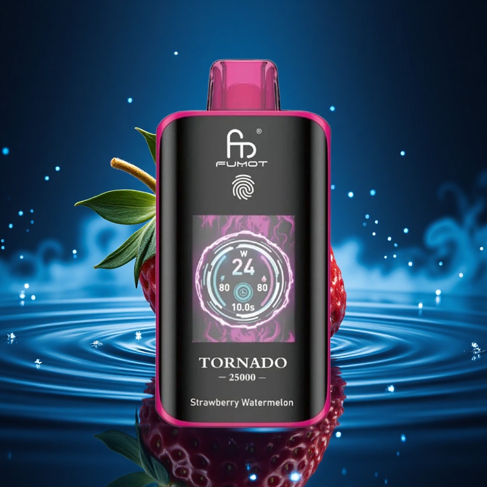 Fumot Tornado 25000 Puffs Fresa Sandía Pantalla HD Batería 700mAh Tipo-C