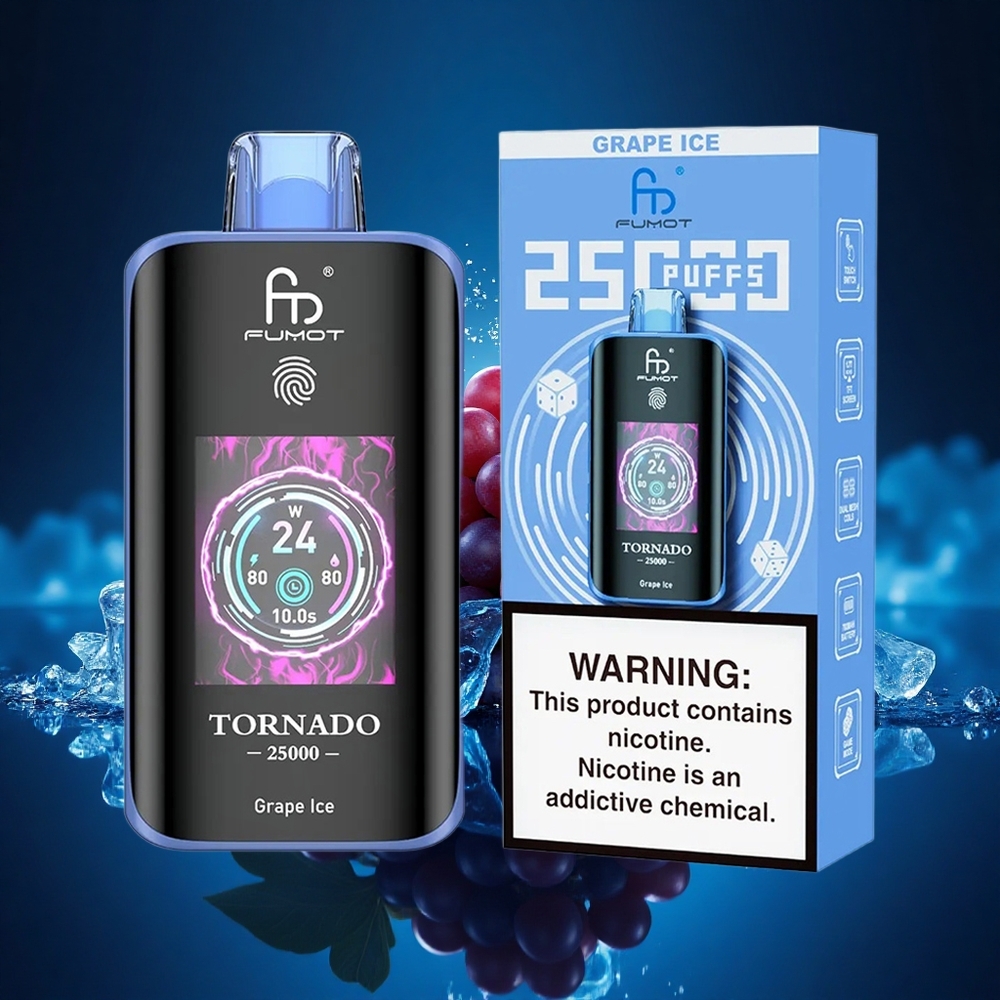 Fumot Tornado 25000 Puffs Helado de Uva con Pantalla HD y Batería Recargable