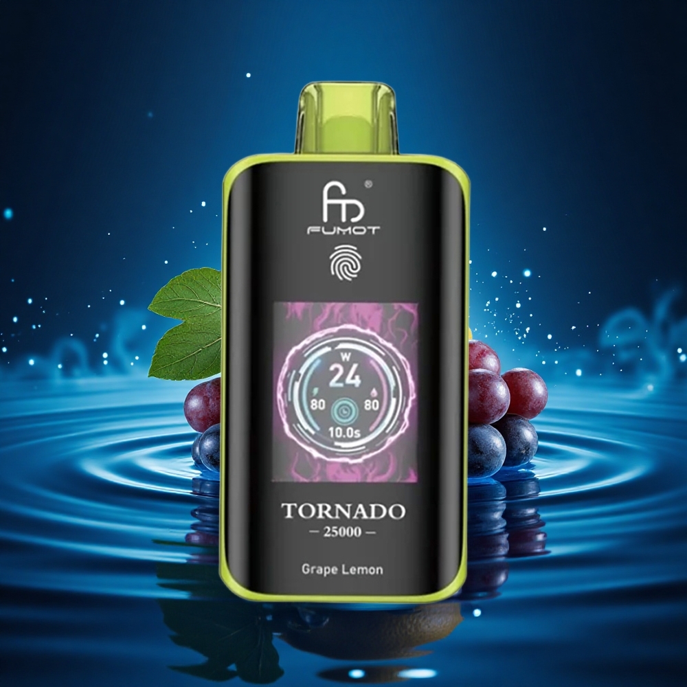 Fumot Tornado 25000 Puffs Limón Uva Pantalla HD Batería Recargable