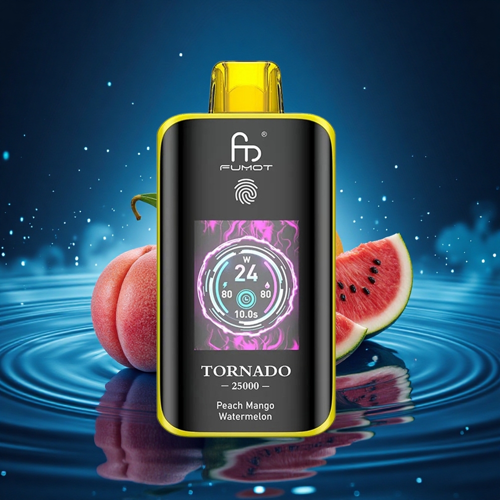 Fumot Tornado 25000 Puffs Melocotón Mango Sandía con Pantalla HD y Batería Recargable