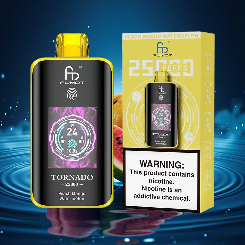 Fumot Tornado 25000 Puffs Melocotón Mango Sandía con Pantalla HD y Batería Recargable