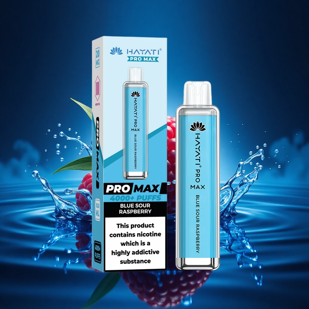 Hayati Pro Max 4000 Puffs Frambuesa Ácida Azul Dual Coil Recargable