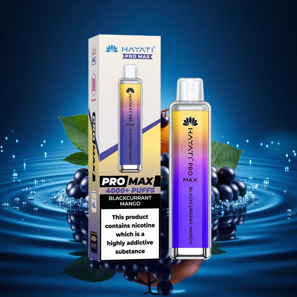 Hayati Pro Max 4000 Puffs Grosella Negra Mango Dual 1.1 Ohm LED Cristal