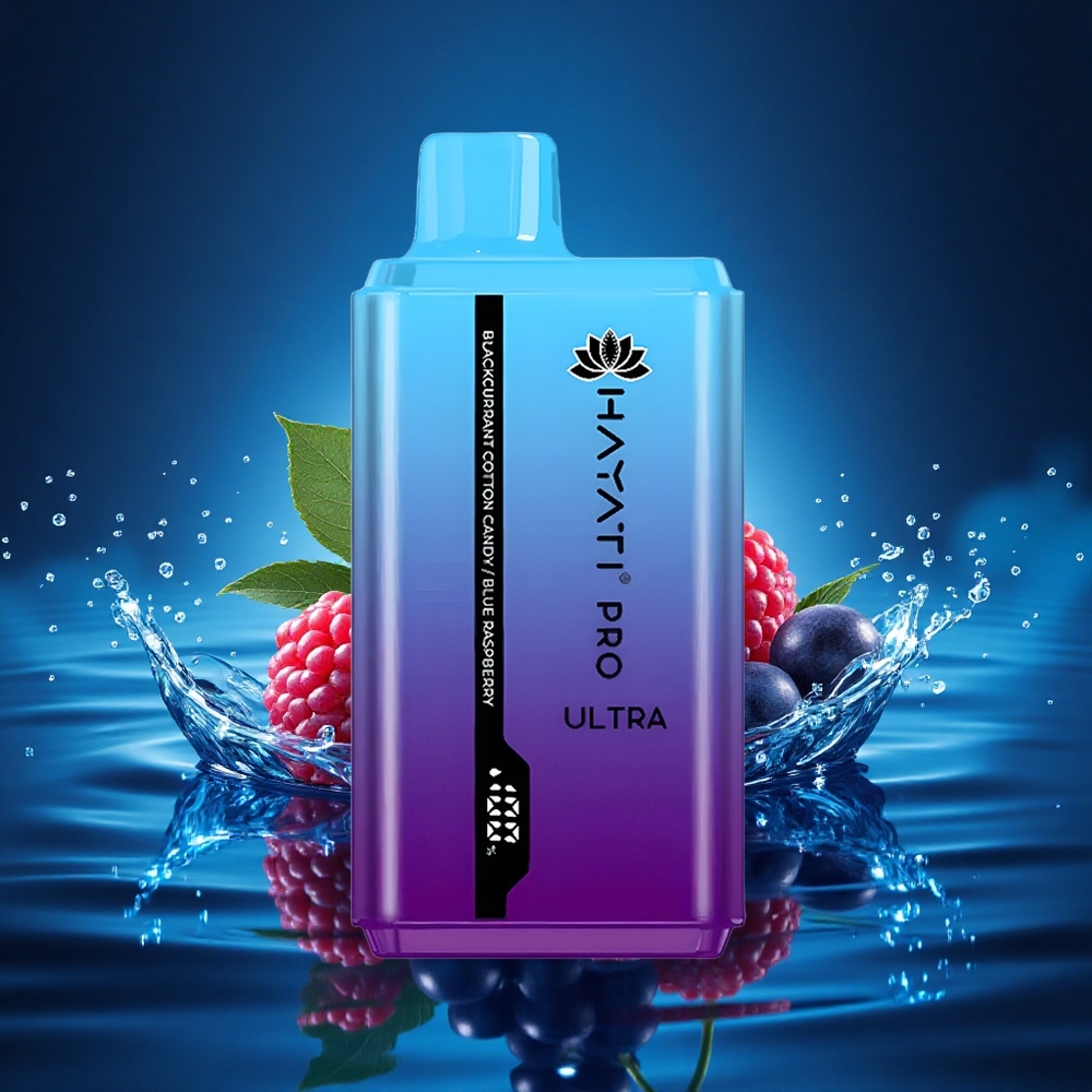 Hayati Pro Ultra 15000 Puffs Algodón de Azúcar Grosella Negra Frambuesa Azul 850mAh 2 12ml