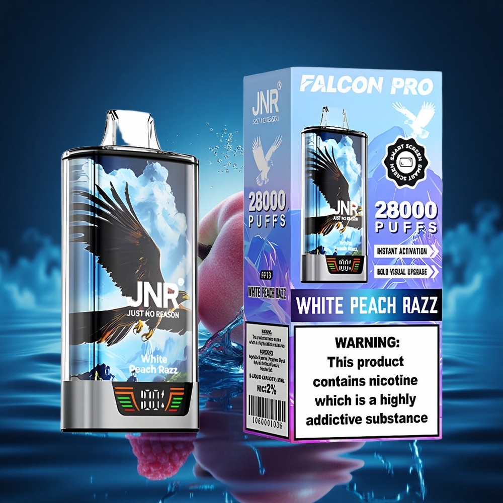 JNR Falcon Pro 28000 Durazno Blanco Frambuesa 30ml Dual Mesh