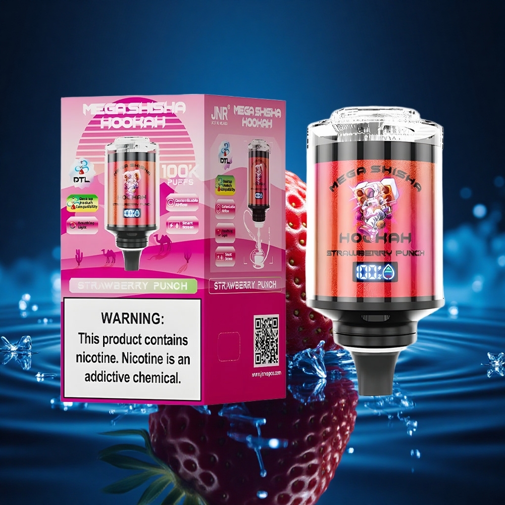JNR Mega Shisha Hookah 100K Fresa Golpe Luz Interactiva 2200mAh