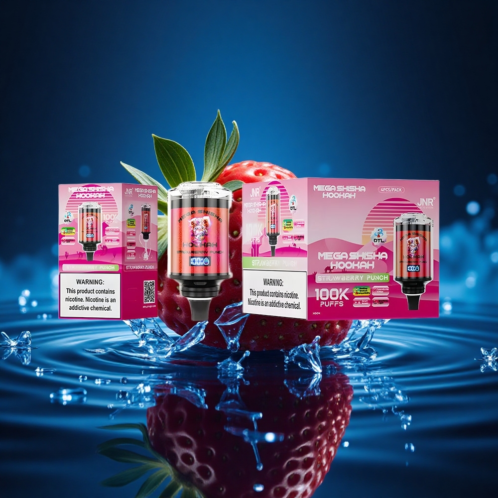 JNR Mega Shisha Hookah 100K Fresa Golpe Luz Interactiva 2200mAh