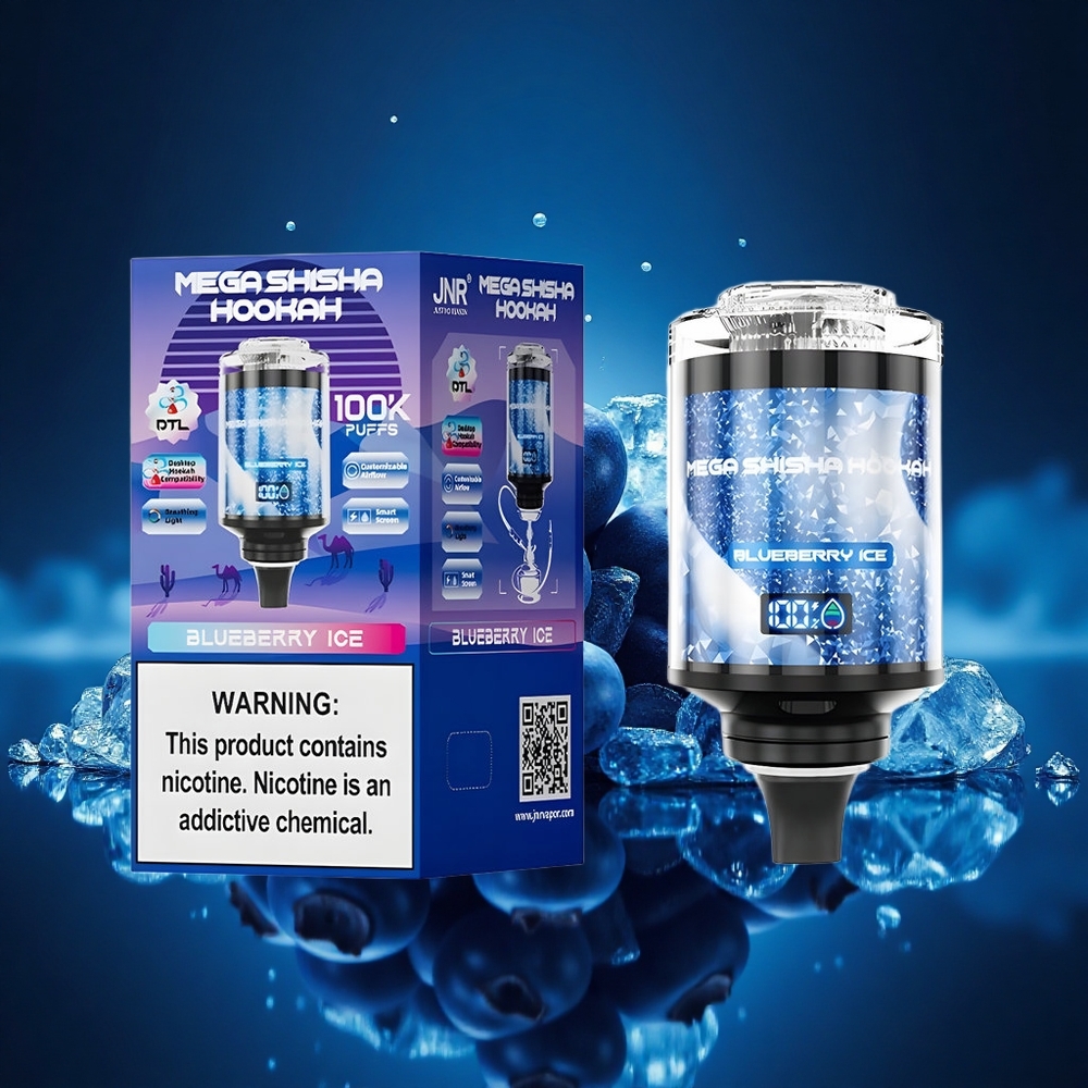 JNR Mega Shisha Hookah 100K Helado de Arándano con 2200mAh y Pantalla Inteligente
