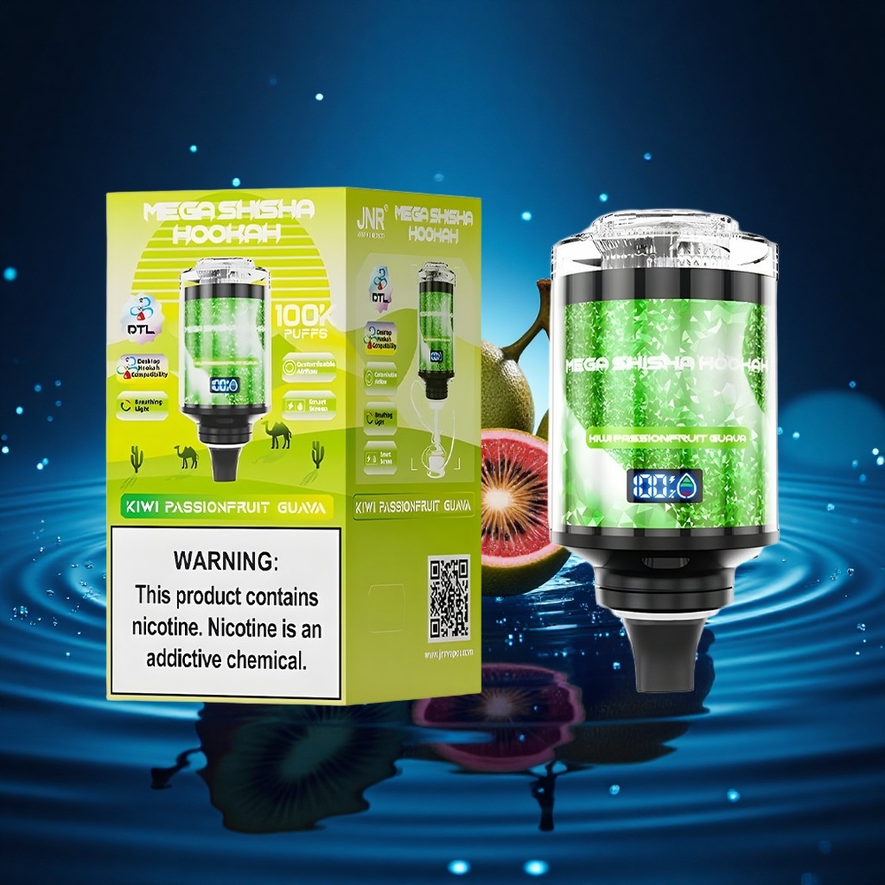 JNR Mega Shisha Hookah 100K Kiwi Maracuyá Guayaba Tipo-C Carga Rápida Pantalla Inteligente