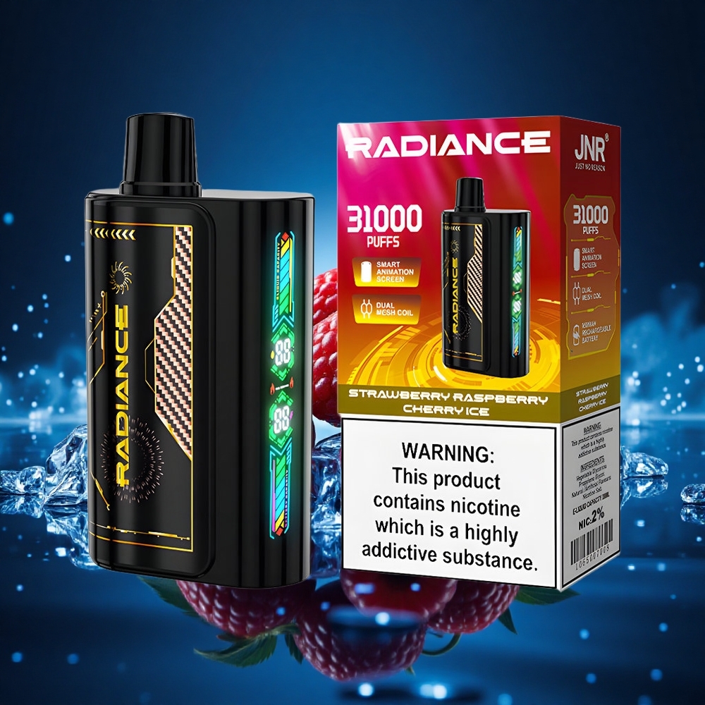 JNR Radiance 31000 Fresa Frambuesa Cereza Hielo con Pantalla Animada y Batería Recargable