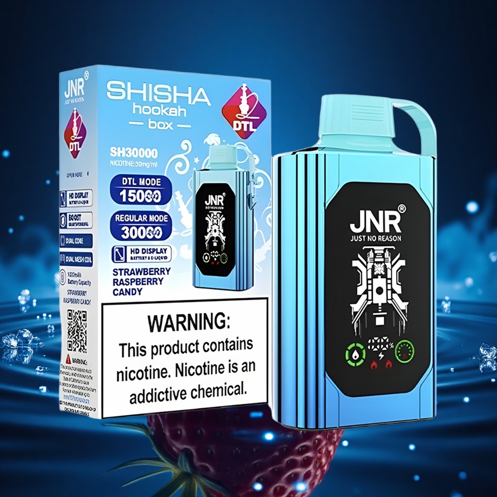 JNR Shisha Hookah Box 20500 Fresa Frambuesa Caramelo HD Dual Mesh Carga Rápida