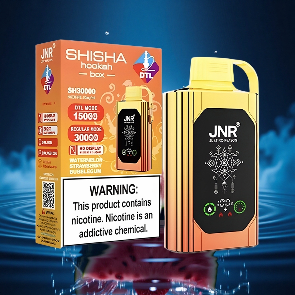JNR Shisha Hookah Box 20500 Sandía Fresa Chicle con HD Display, Dual Mesh Coil y Carga Rápida Type-C