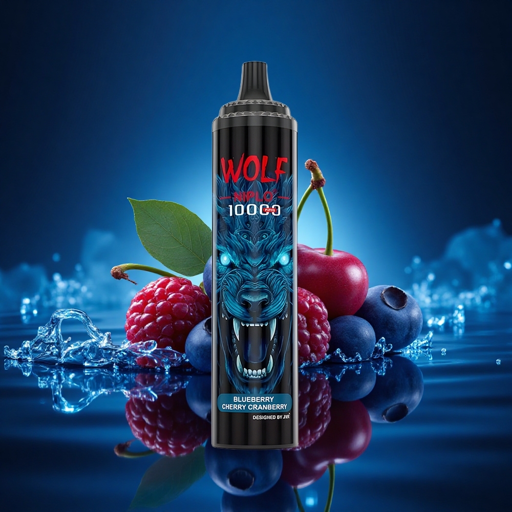 JNR Wolf Niplo 10000 Arándano Cereza Azul con Bobina Malla 1.0 Ohm y Carga Rápida Tipo-C