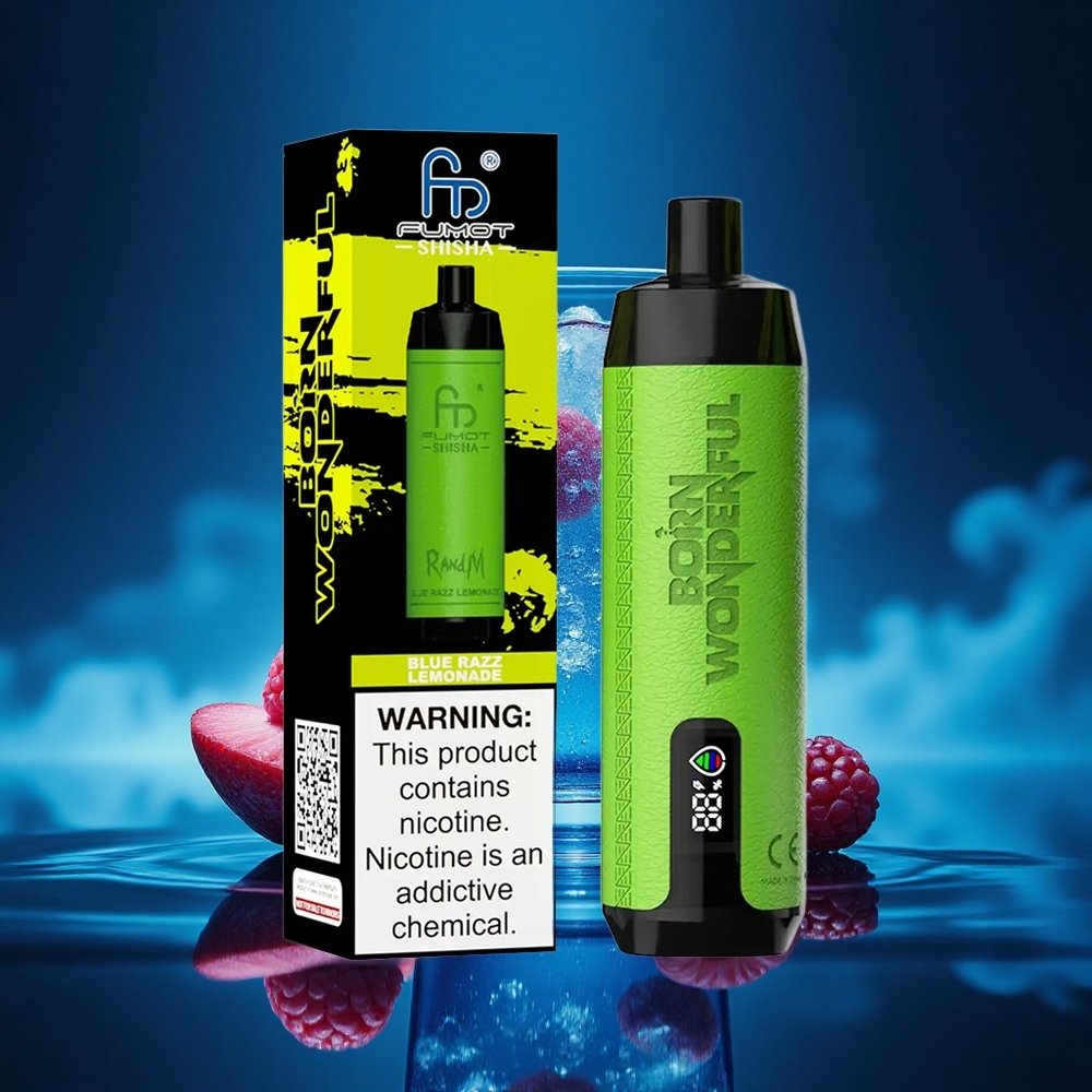 RandM Fumot Shisha 10000 Puffs Limonada Frambuesa Azul LED 0.6ohm Tipo-C