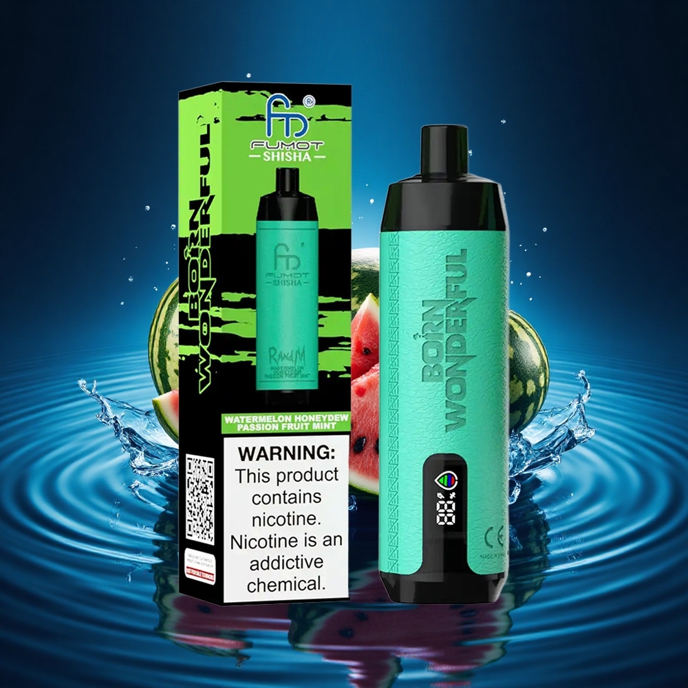 RandM Fumot Shisha 10000 Puffs Sandía Melón Verde Fruta de la Pasión Menta LED Tipo-C 0.5%