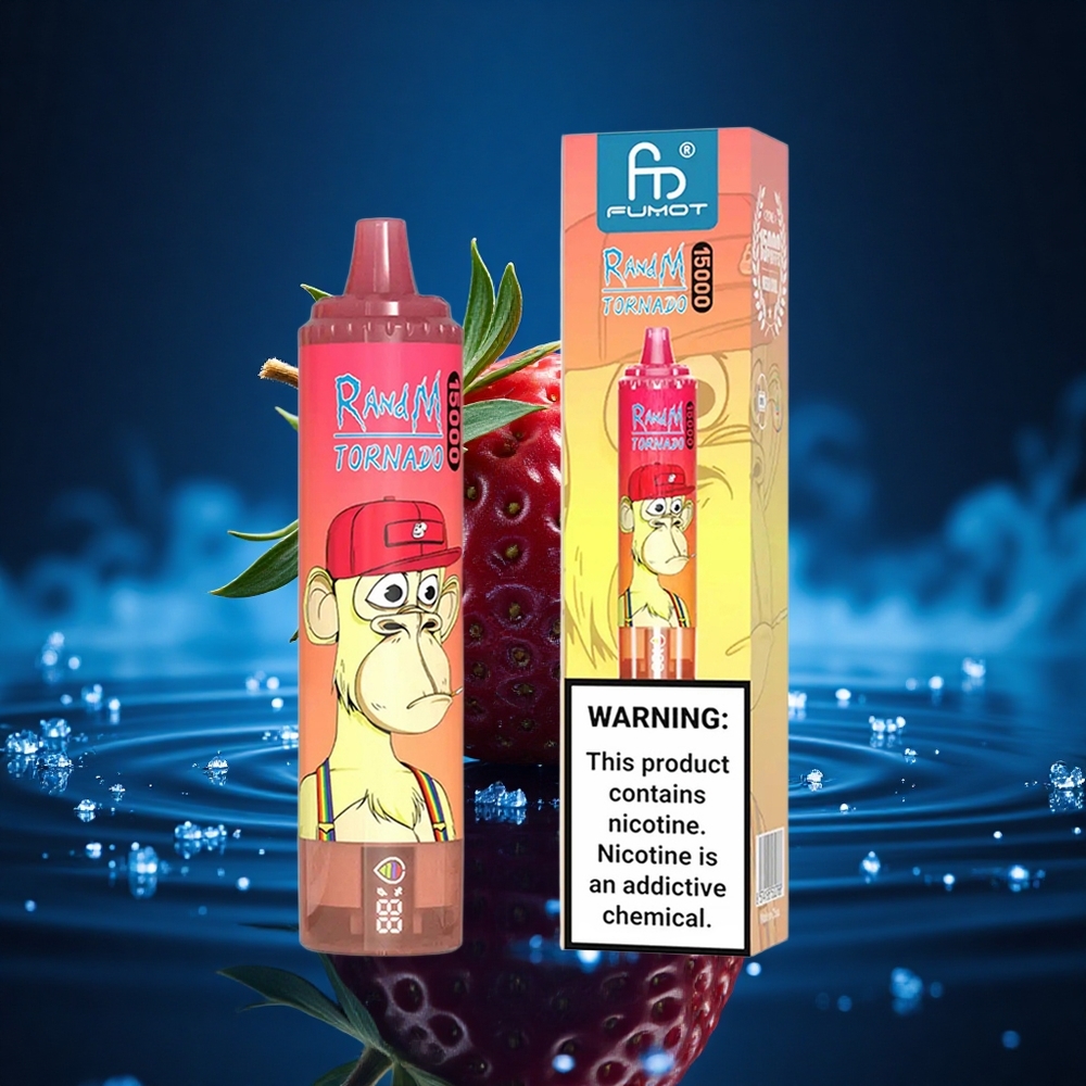 RandM Fumot Tornado 15000 Puffs Tornado Fresa Roja 25ml Tipo-C Pantalla LCD