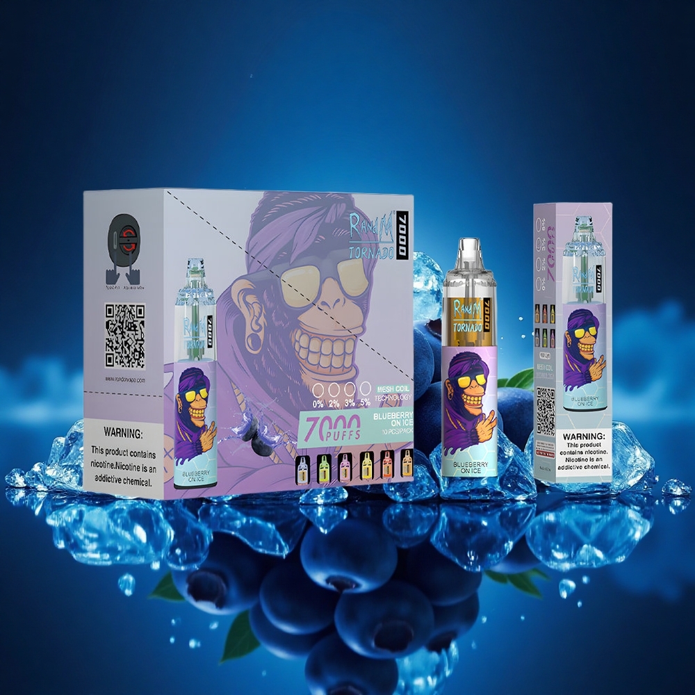 RandM Fumot Tornado 7000 Puffs Arándano en Hielo con Coil Mesh y Luz RGB