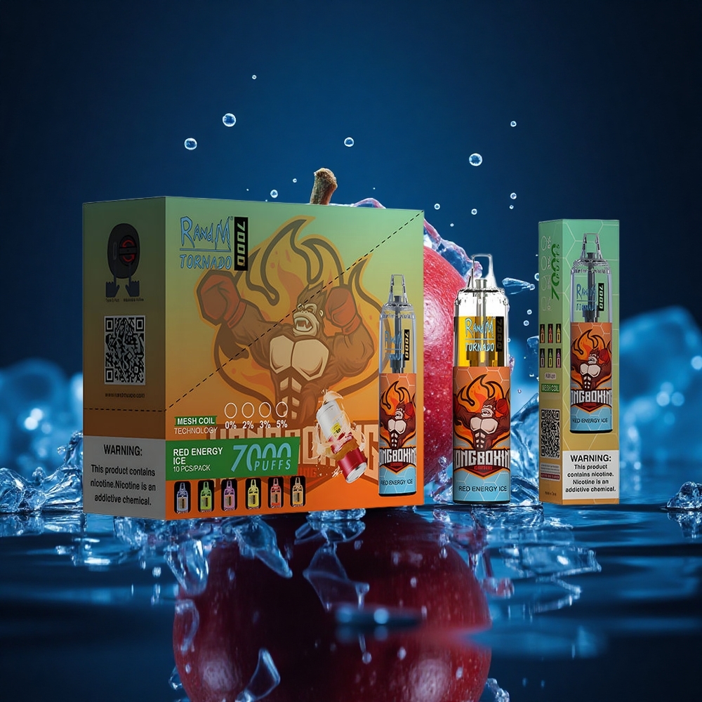 RandM Fumot Tornado 7000 Puffs Energía Roja Hielo con Bobina Mesh y Luz RGB