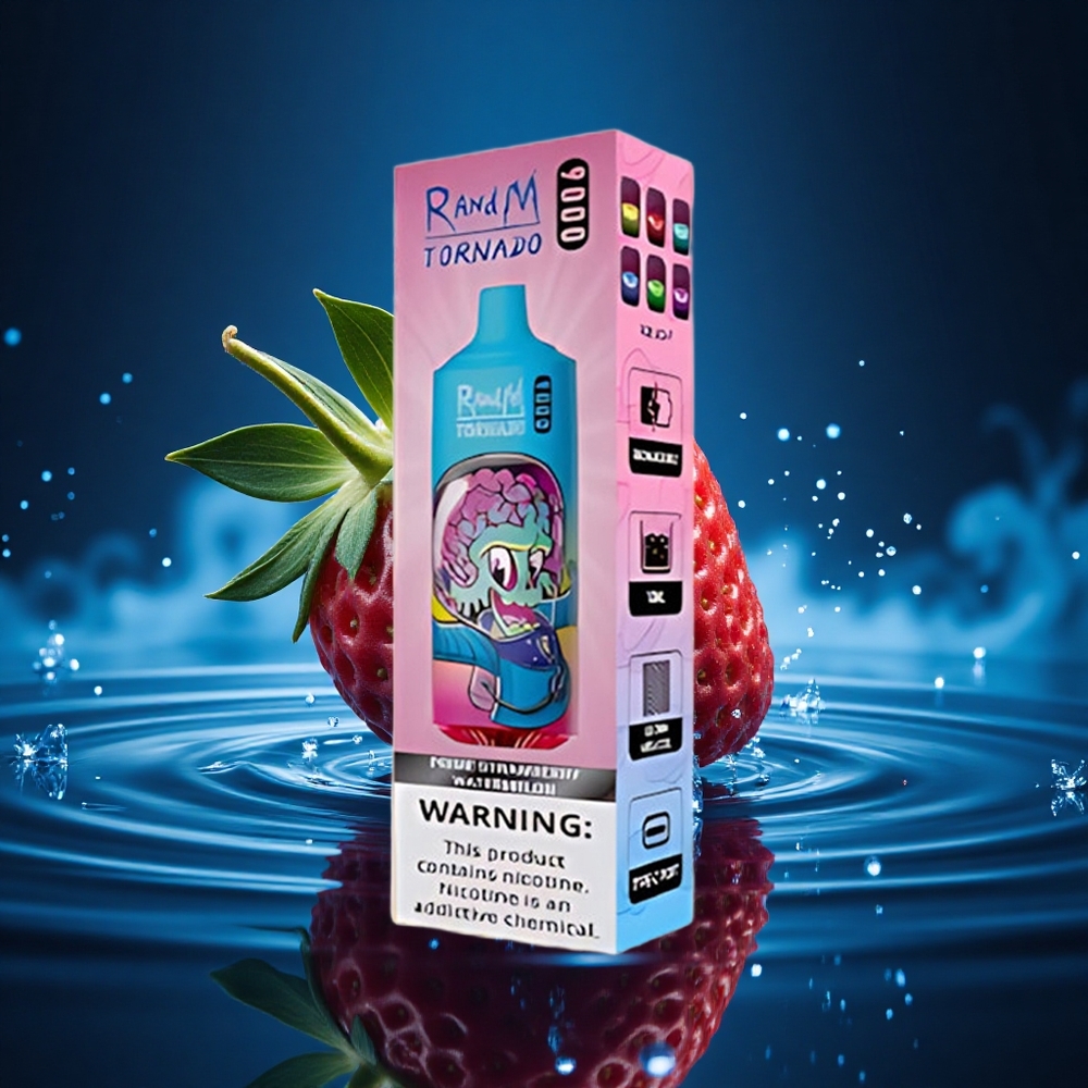 RandM Fumot Tornado 9000 Puffs Agua de Fresa y Sandía con Pantalla RGB y Bobina Mesh