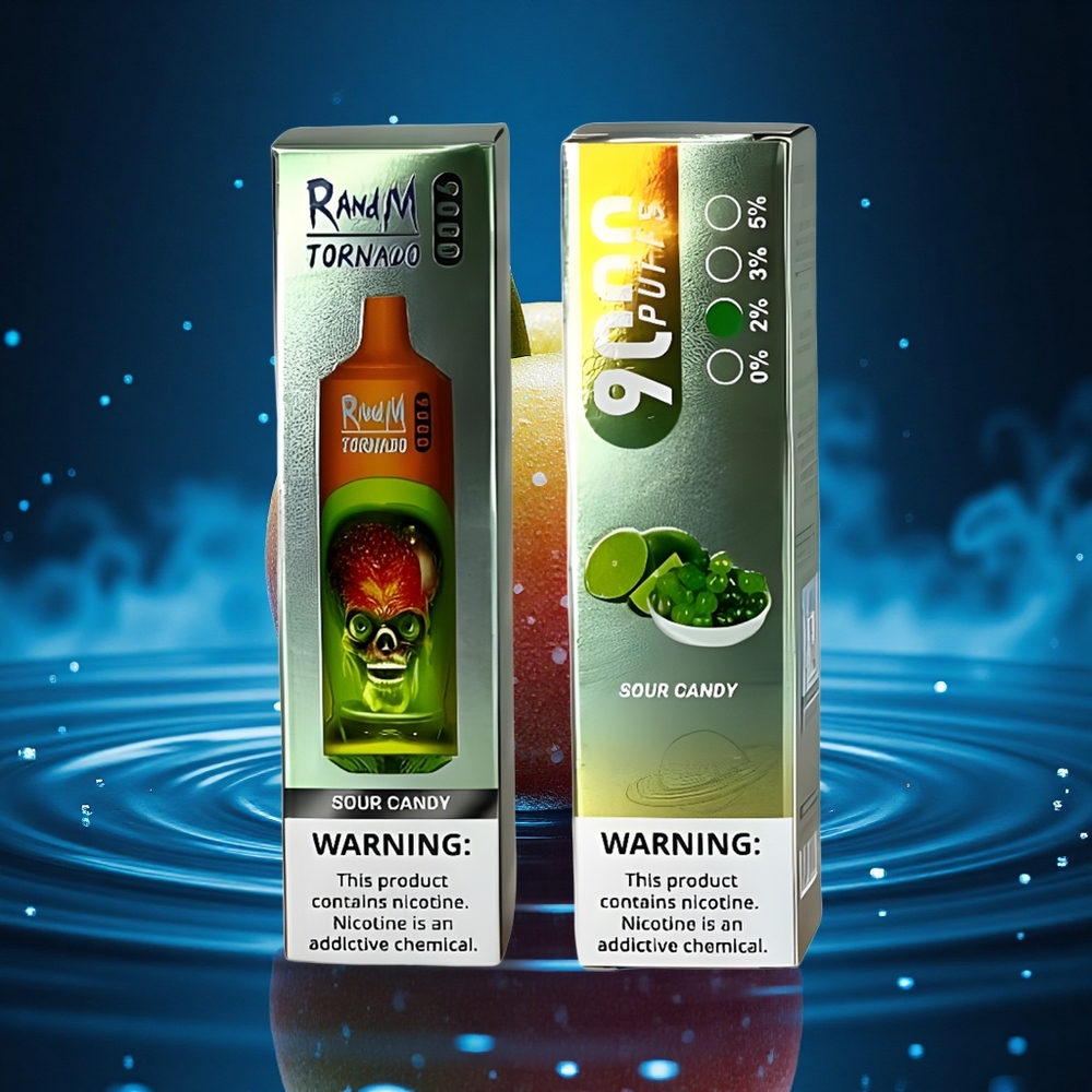 RandM Fumot Tornado 9000 Puffs Caramelo Ácido Reluciente con Malla y Pantalla RGB