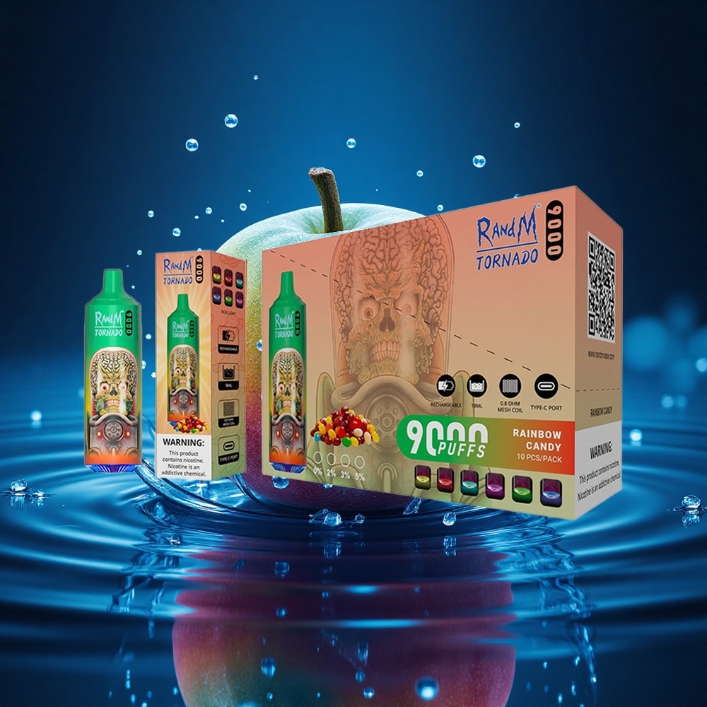 RandM Fumot Tornado 9000 Puffs Dulces del Arcoíris con Pantalla RGB y Bobina Mesh