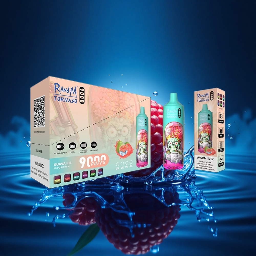 RandM Fumot Tornado 9000 Puffs Frambuesa Ácida Azul con Pantalla RGB y Bobina Mesh