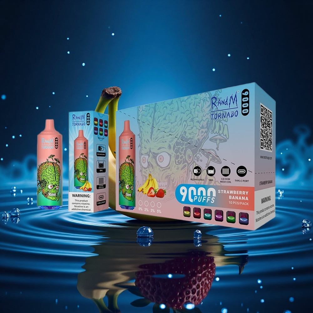 RandM Fumot Tornado 9000 Puffs Fresa Plátano 9000 Puffs 18 mL Pantalla RGB
