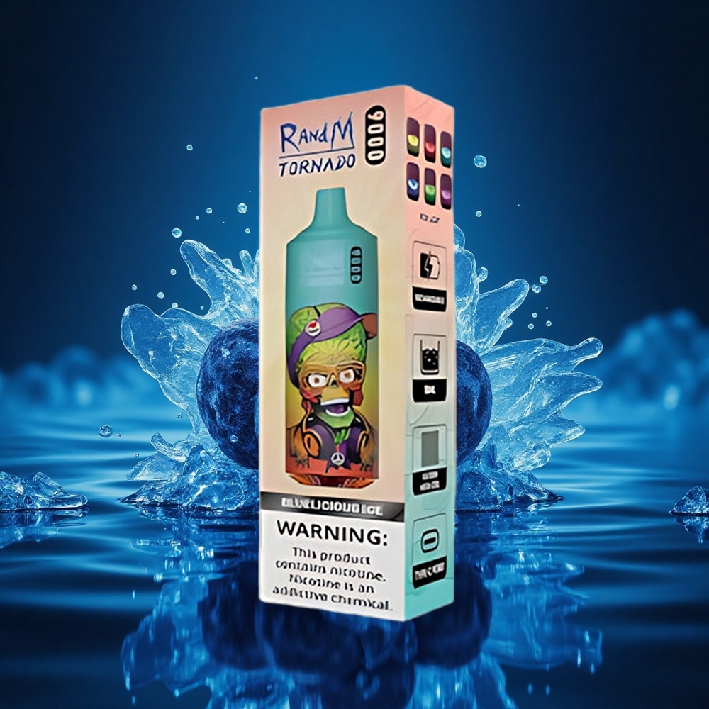 RandM Fumot Tornado 9000 Puffs Helado Azul Delicioso con Pantalla RGB y Bobina Malla