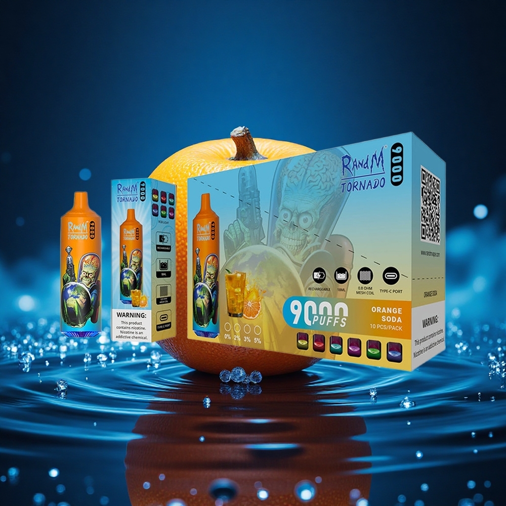 RandM Fumot Tornado 9000 Puffs Naranjada Tornado de Malla con Pantalla RGB
