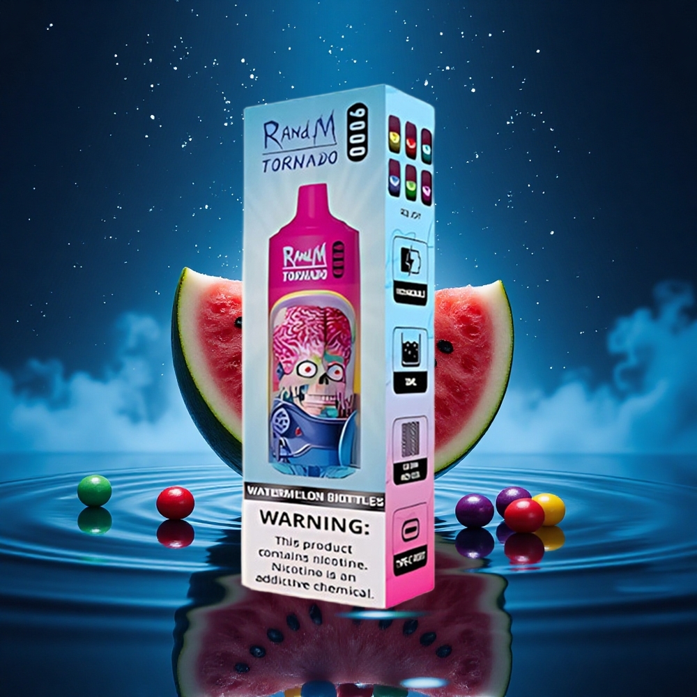 RandM Fumot Tornado 9000 Puffs Sandía Skittles con 18 mL y Bobina Mesh