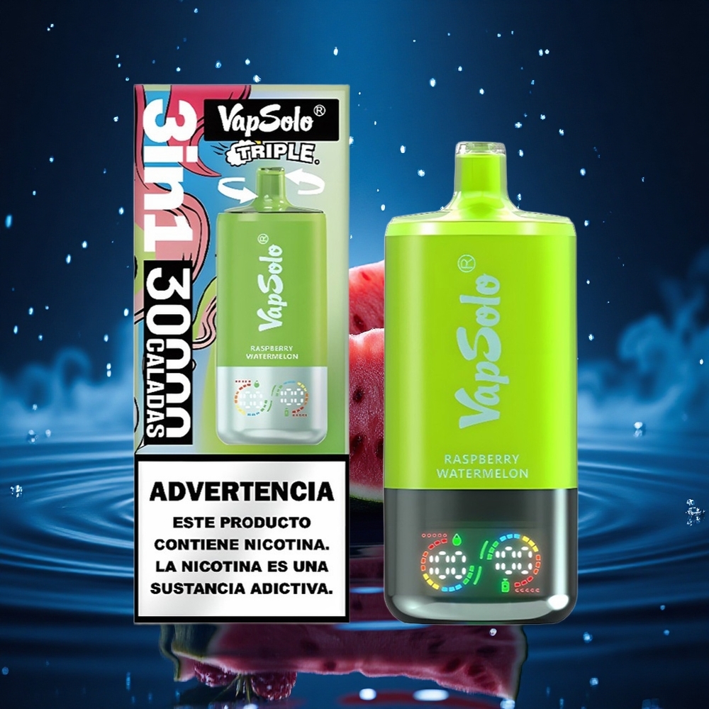 Vapsolo Triple 30000 Puffs Frambuesa Sandía Triple Tipo-C 40ml