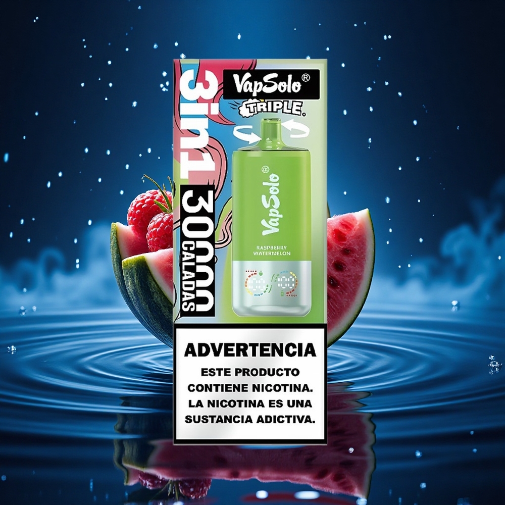 Vapsolo Triple 30000 Puffs Frambuesa Sandía Triple Tipo-C 40ml