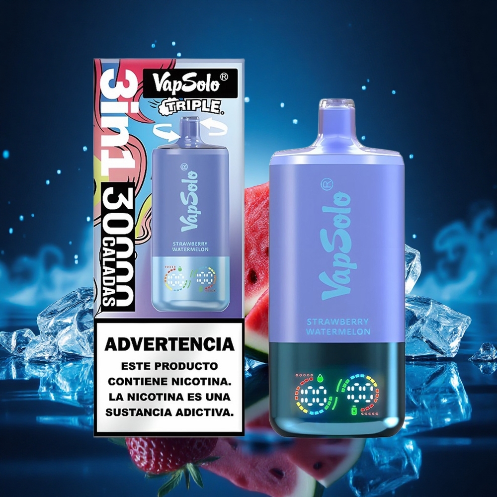Vapsolo Triple 30000 Puffs Fresa Sandía & Arándano Hielo con 40ml y Tipo-C
