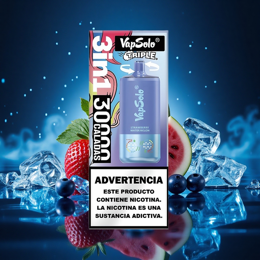 Vapsolo Triple 30000 Puffs Fresa Sandía & Arándano Hielo con 40ml y Tipo-C